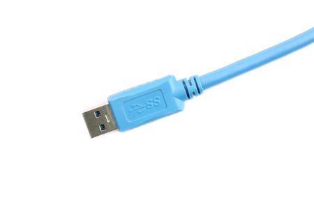 blue USB Plug isolated on white background.の写真素材