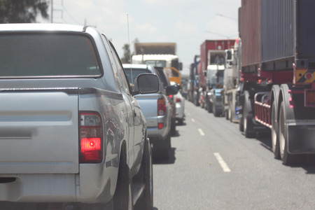 The car in traffic jam on city.の写真素材