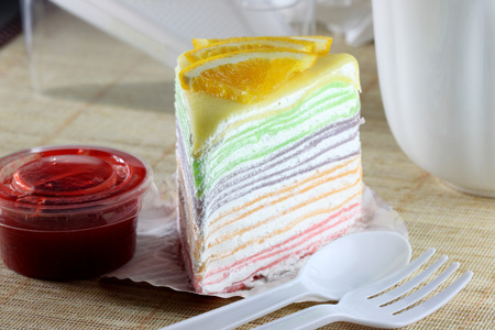 orange cake and strawberry jam for foods background. の写真素材