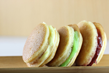Thailand macaroon on bamboo dish for foods background.の写真素材