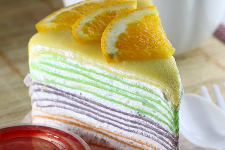 orange cake and strawberry jam for foods . の写真素材