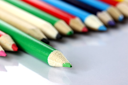 Several colored of crayon is arranged on white background.の写真素材