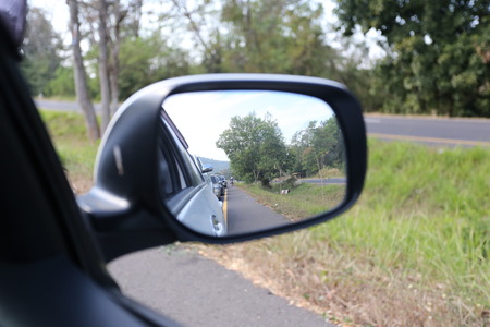 Pictures of the traffic jam as reflected in mirror car.の写真素材
