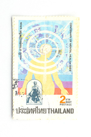 BANGKOK - A old stamp printed by Thailand Post circa 1989 and shows image of National Mental Health Day,THAILAND.のeditorial素材