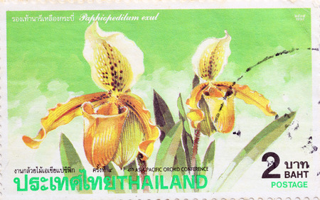 BANGKOK - A old stamp printed by Thailand Post circa 1992 and shows image of asia pacific orchid conference,THAILAND.のeditorial素材
