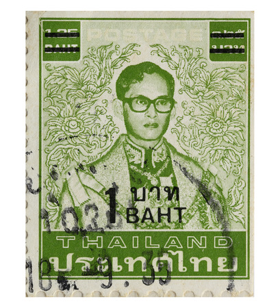 BANGKOK THAILAND - A old stamp printed in Thailand shows image of Great king rama 9 Thailand,A stamp printed by Thailand Post circa 1991.のeditorial素材