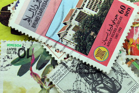 BANGKOK - Pile A old stamp printed by Thailand Post circa 1990 and shows image of Arts and Culture,THAILANDのeditorial素材