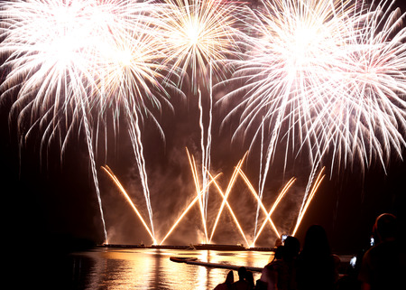 Variety of colors Mix Fireworks or firecracker in the darkness.