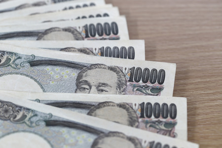 Banknotes of the Japan in macro style.の写真素材