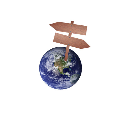 Earth and wooden signの写真素材