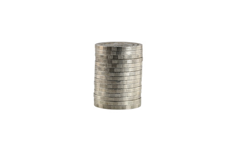 silver coin stack on white background with clipping paths.の写真素材