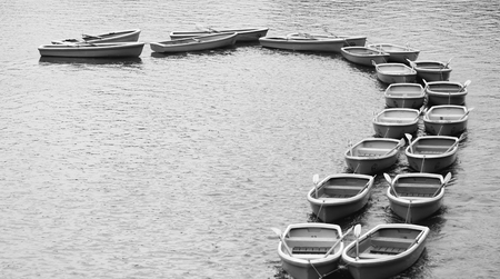 Rowboat in the pond at chidorigafuchi park on black and write style,Tokyo,Japan.