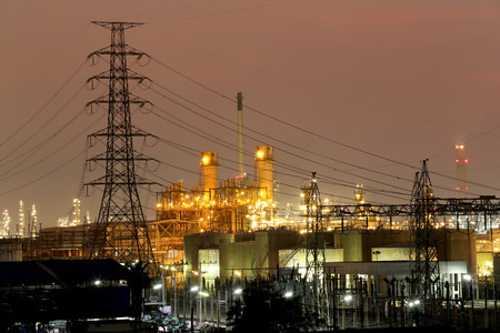 Oil refinery in the evening,photography on twilight style.
