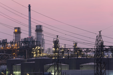 Oil refinery in the evening,photography on twilight style.
