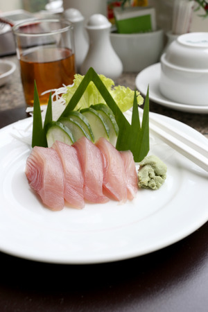 Sashimi of fresh tuna (Seafoods Sushi) on white dish in restaurant,Traditional of Japanese Food.の写真素材