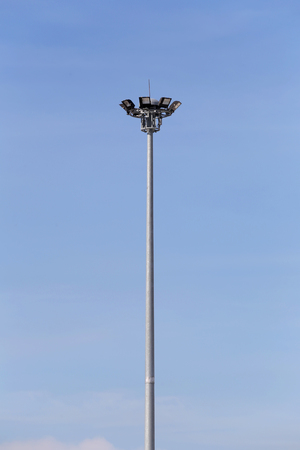 Circular Spotlight Pole on blue sky background and copy space.の写真素材