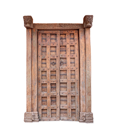 Brown Wooden door ancient isolated on white background and have clipping paths to easy deployment.の写真素材