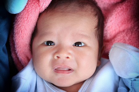 Asian baby in face a suspicion are development of Learning,concept of health and growth.