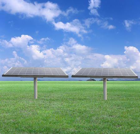solar panel in outdoor on green lawn,concept of alternative energy.