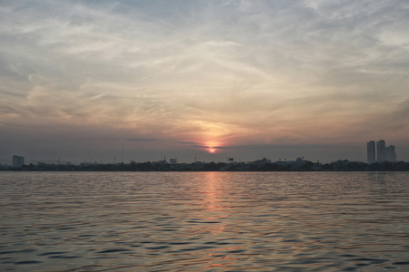 Sunrise in the morning landscape of Thailand coast,Pattaya city view.の写真素材
