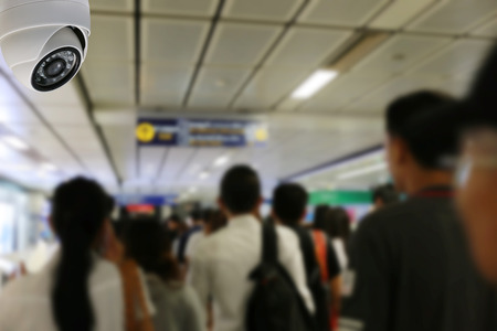 CCTV dome on the ceiling in the metro area in concept of security.の写真素材