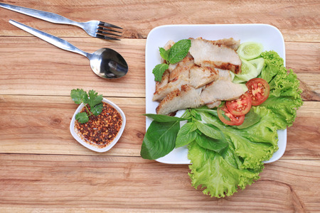 Grilled Pork of thai foods this food of popular in Northeast Thailand.の写真素材