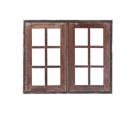 Old wooden window isolated on white background,architecture of traditional houses in Thailand.の写真素材
