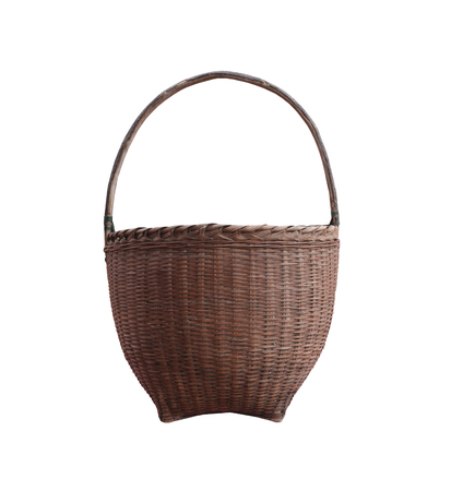 Old wooden Basket isolated on white background and have clipping paths.の写真素材