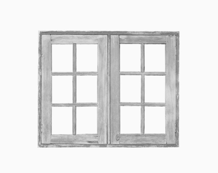 Old wooden window isolated on white background,architecture of traditional houses in Thailand.の写真素材