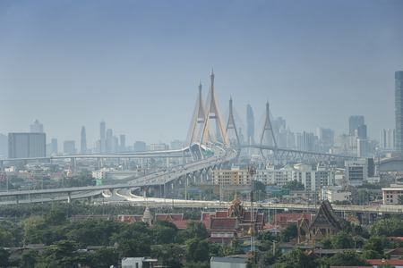 Rama Bridge and Bangkok City View in the daytime.