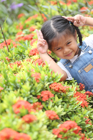 Asian Children and lovely cute in the garden,concept pretty of growth by age.の写真素材