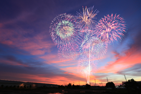 New year fireworks on twilight sky background for design idea in your work.の写真素材
