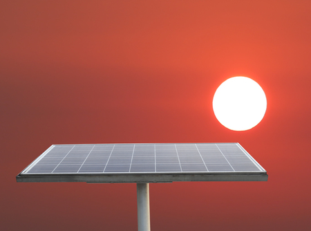Sun rise background in the morning and have equipment of Solar panel for concept of alternative...