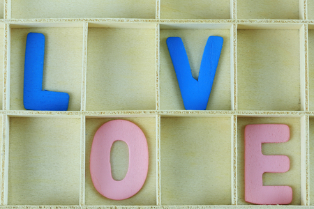 alphabet of LOVE in wooden box for design idea in your work festival of Love.の写真素材