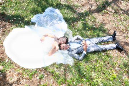 Asian couple photographed before marriage is Pre-wedding on Koh Si Chang Island Popular locations in the Chonburi province at Thailand.の写真素材