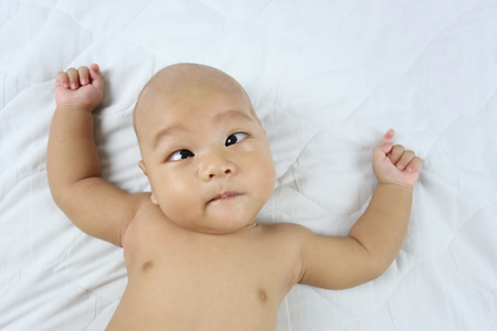Asian Infant in a surprised on face Feeling,concept of healthy growth.の写真素材