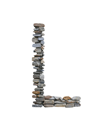 Font of L to create from stone wall isolated on white background with clipping paths.の写真素材