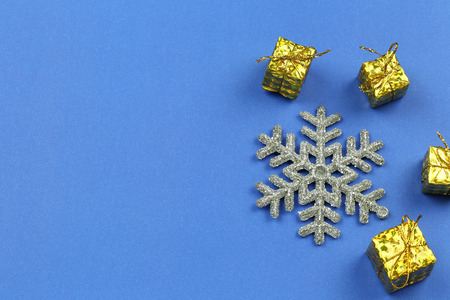Christmas decorations on blue background and have copy space for design in your work concept.の写真素材