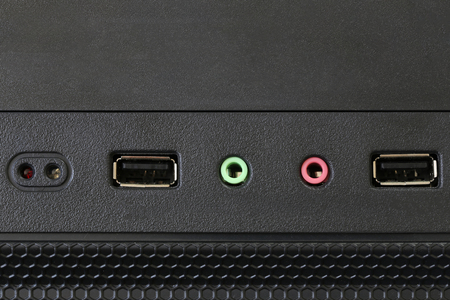 Computer port on black plastic background for design in your concept.の写真素材
