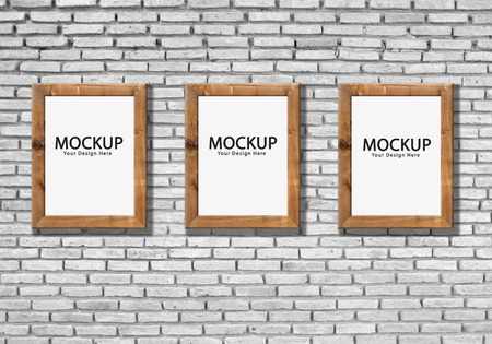 Vintage photo frame on wall and have copy space mockup for design in your work concept.