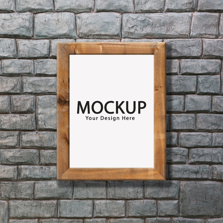 Vintage photo frame on wall and have copy space mockup for design in your work concept.
