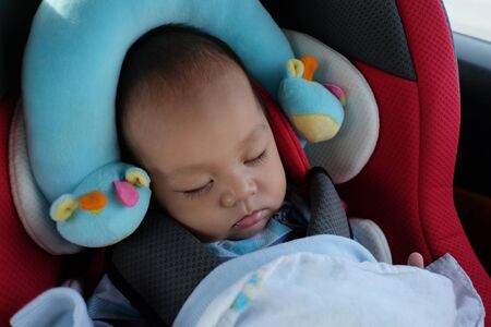 Asian boy with sleep,Portrait of infant in concept of health and medical.の写真素材