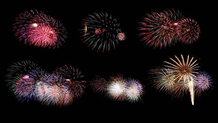 Variety of colors Mix Fireworks or firecracker Collections in the darkness background.の写真素材