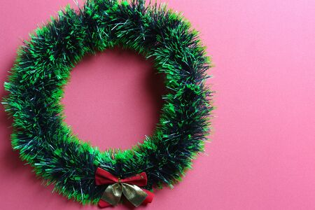 Leaves of a green pine tree are circles for decoration in the Christmas season concept.の写真素材
