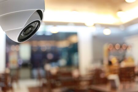 CCTV tool in coffee cafe Equipment for security systems and have copy space for design.の写真素材