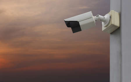 CCTV tool on twilight sky background,Equipment for security systems and have copy space for design.