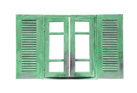 Old wooden green window vintage isolated on white background and have clipping paths.の写真素材