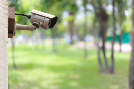 CCTV system in the garden and have copy space,Instrumental in security tools for monitor.の写真素材