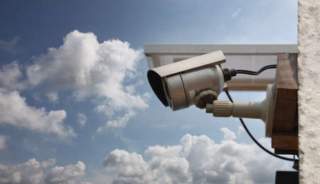 CCTV system tool on blue sky background,Equipment for security systems and have copy space for...