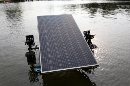 Solar water turbine with off system in a pond, Clean energy that can reduce the use of electricity.